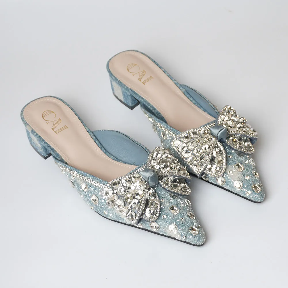 Sparkly Blue Mule Heels