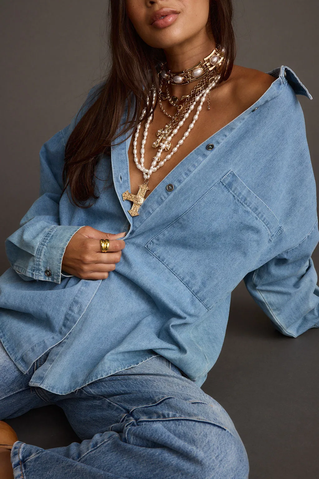Springsteen Chambray Oversized Button Down Shirt