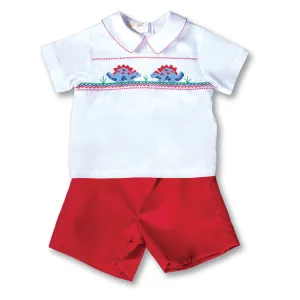 Stegosaurus Friends Red Smocked Short Set
