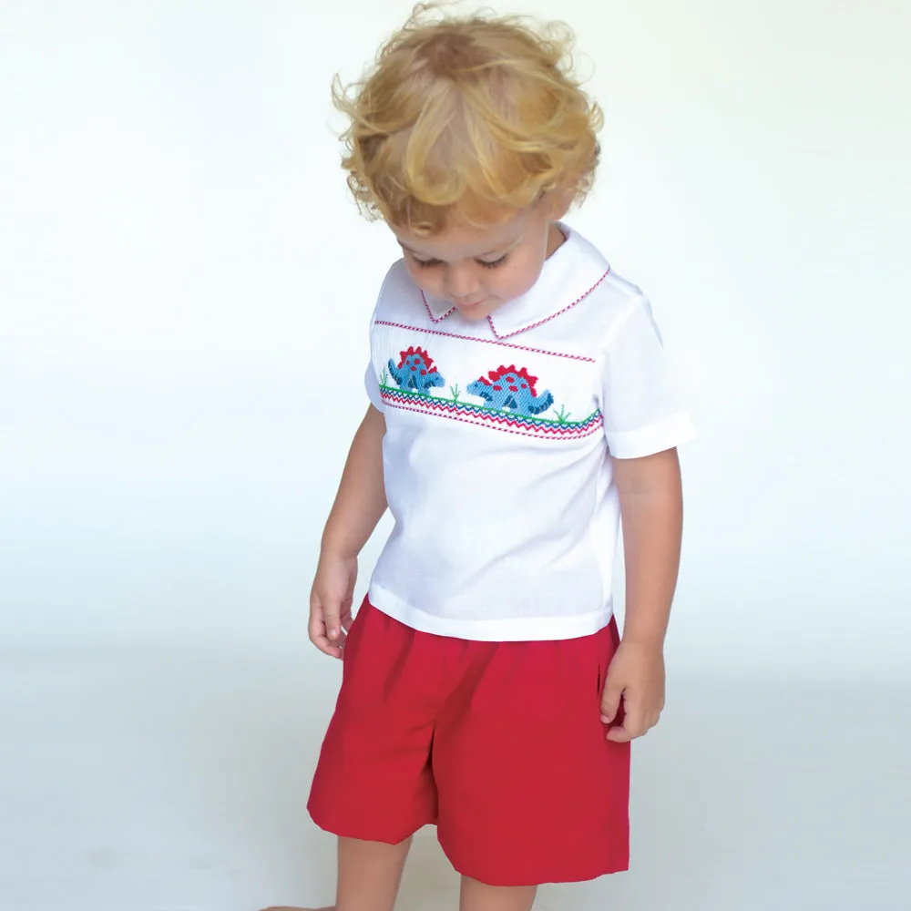Stegosaurus Friends Red Smocked Short Set