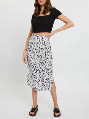 Stylish Elegant Leopard Printed High Waist Zipper Slit Hem Skirts