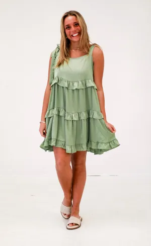 Sunset Soirée Satin Dress in Sage