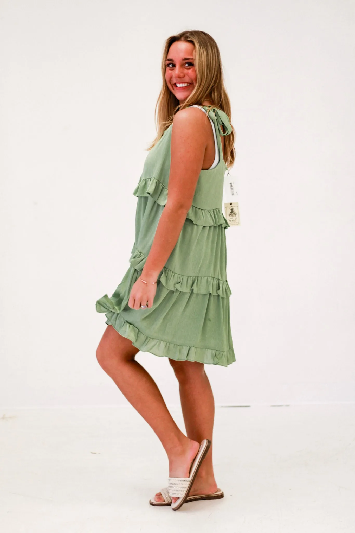 Sunset Soirée Satin Dress in Sage