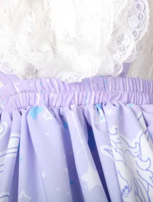 Sweet Blue Lace Bow Printed Polyester Lolita Dress
