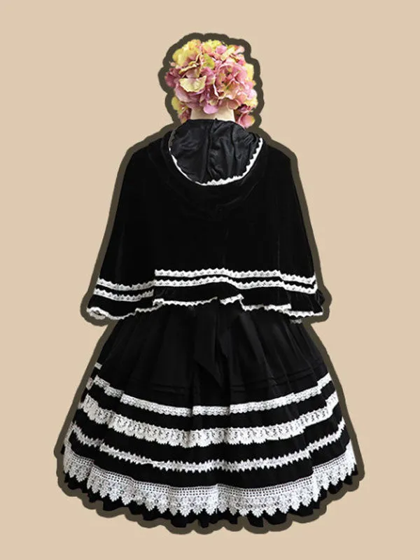 Sweet Lolita JSK Dress Black Sleeveless Ruffles Two-Tone Polyester Fiber Lolita Jumper Skirts