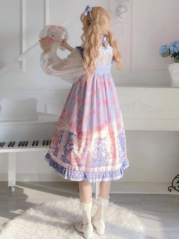 Sweet Lolita JSK Dress Light Sky Blue Polyester Sleeveless Bows Sweet Lolita Jumper Skirts