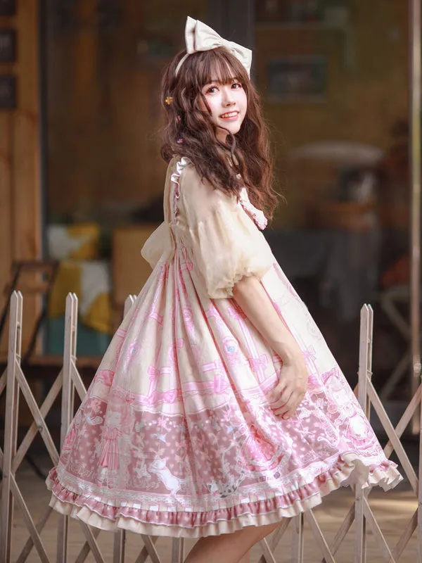 Sweet Lolita JSK Dress Light Sky Blue Polyester Sleeveless Bows Sweet Lolita Jumper Skirts