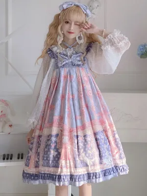 Sweet Lolita JSK Dress Light Sky Blue Polyester Sleeveless Bows Sweet Lolita Jumper Skirts