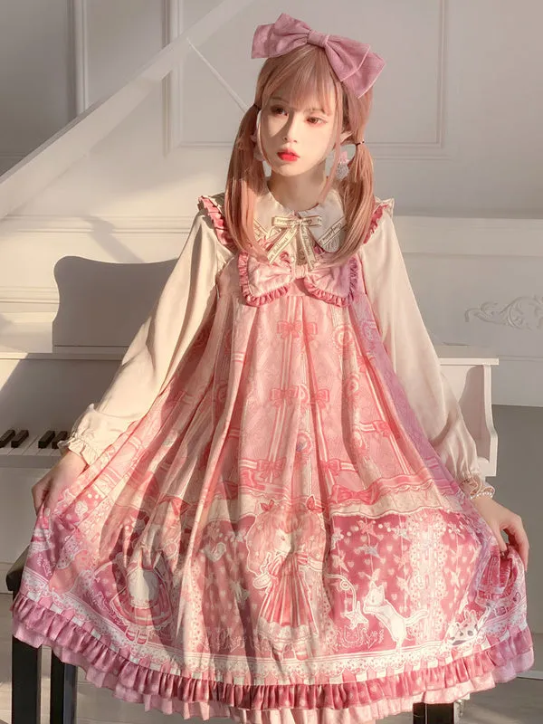 Sweet Lolita JSK Dress Light Sky Blue Polyester Sleeveless Bows Sweet Lolita Jumper Skirts