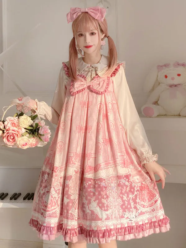 Sweet Lolita JSK Dress Light Sky Blue Polyester Sleeveless Bows Sweet Lolita Jumper Skirts
