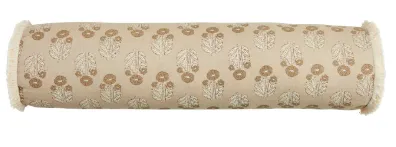 Taupe Block Print Bolster Pillow