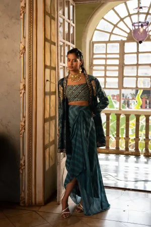 Teal Blue Short Choga Set