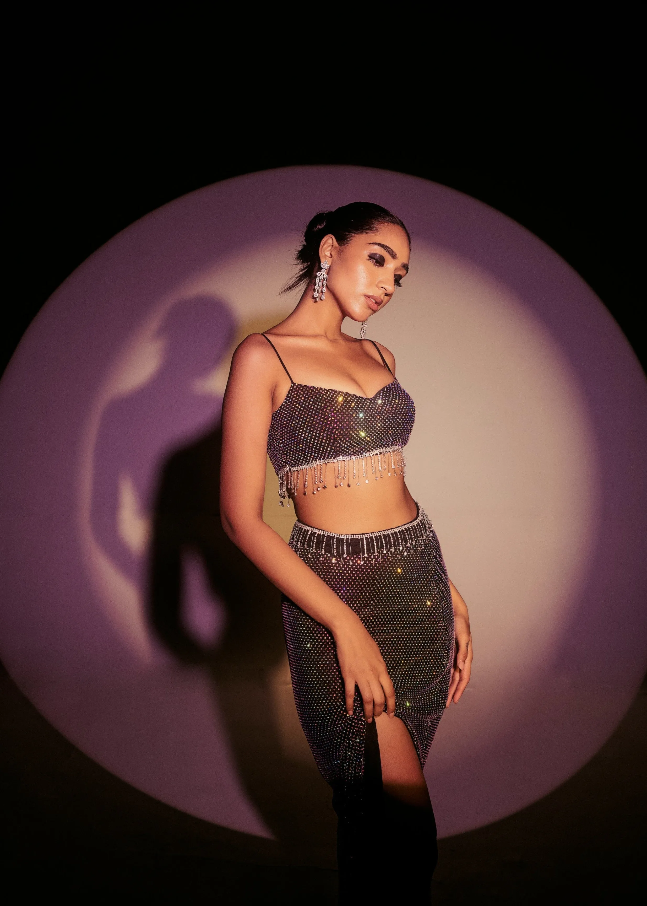 Teresa Black Crystal Mesh and Rhinestone Coord Set