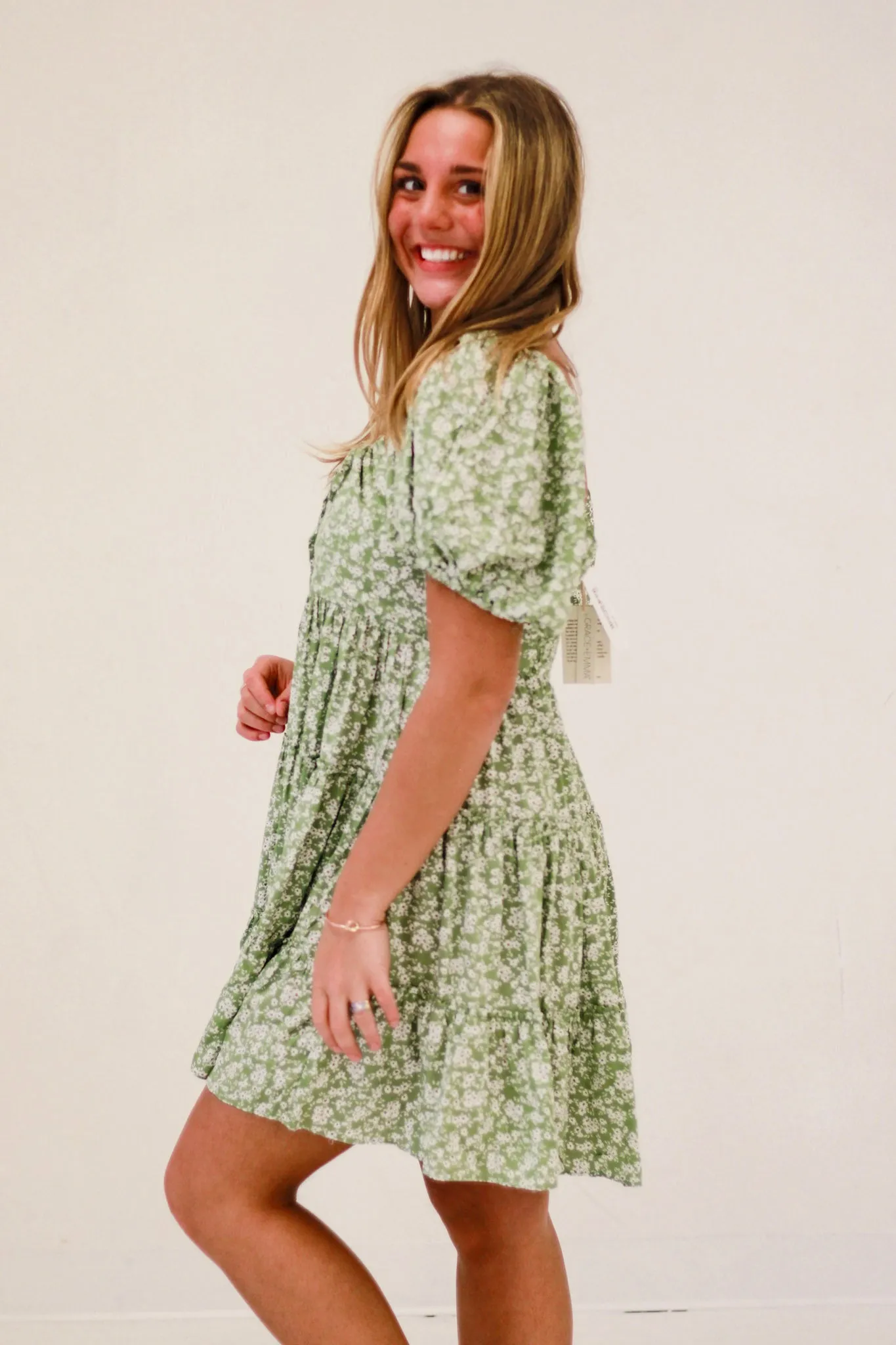The Adelie Green Floral Dress