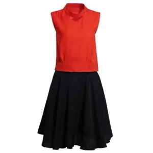 Trendy Stand Neck Jacinth Top   Flared Midi Skirt Women's Twinset - Black And Orange L