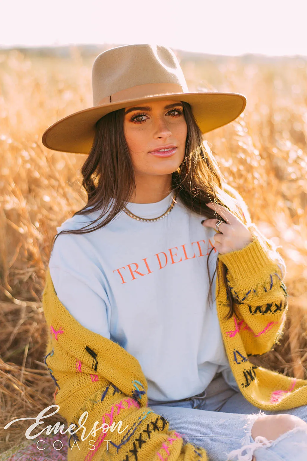 Tri Delta Simple Chambray Long Sleeve Tee