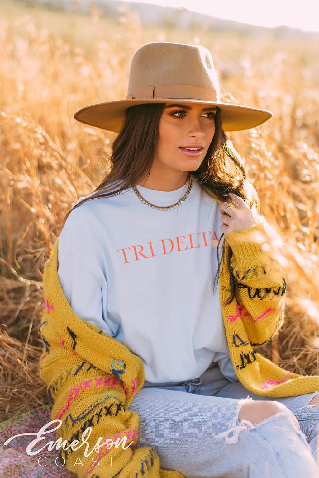 Tri Delta Simple Chambray Long Sleeve Tee