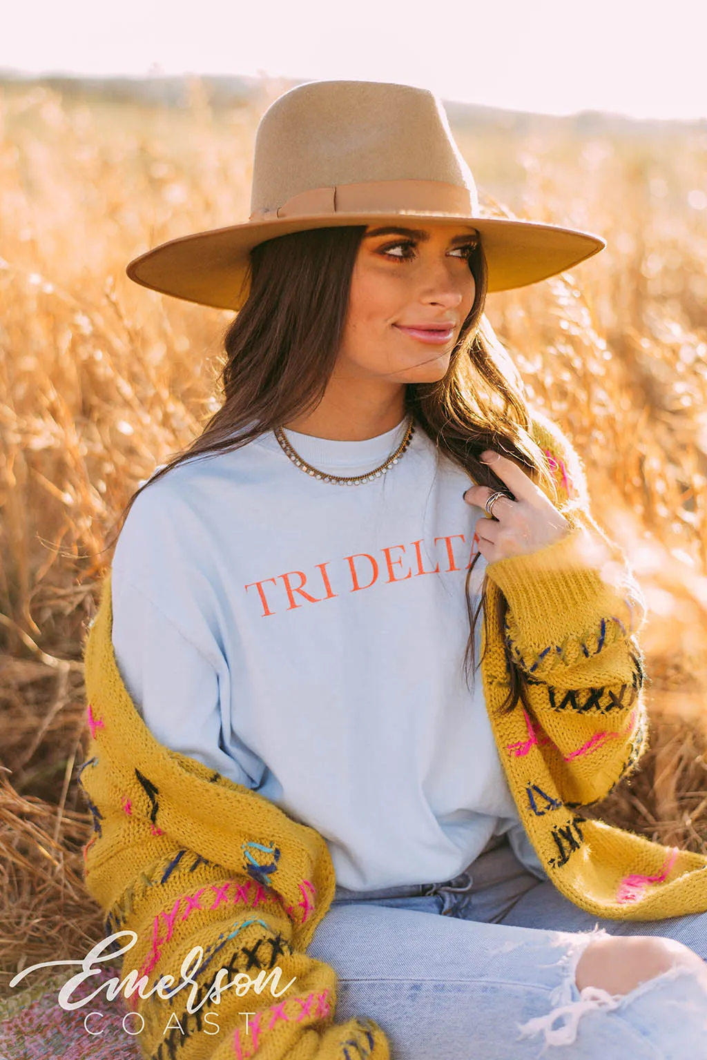 Tri Delta Simple Chambray Long Sleeve Tee