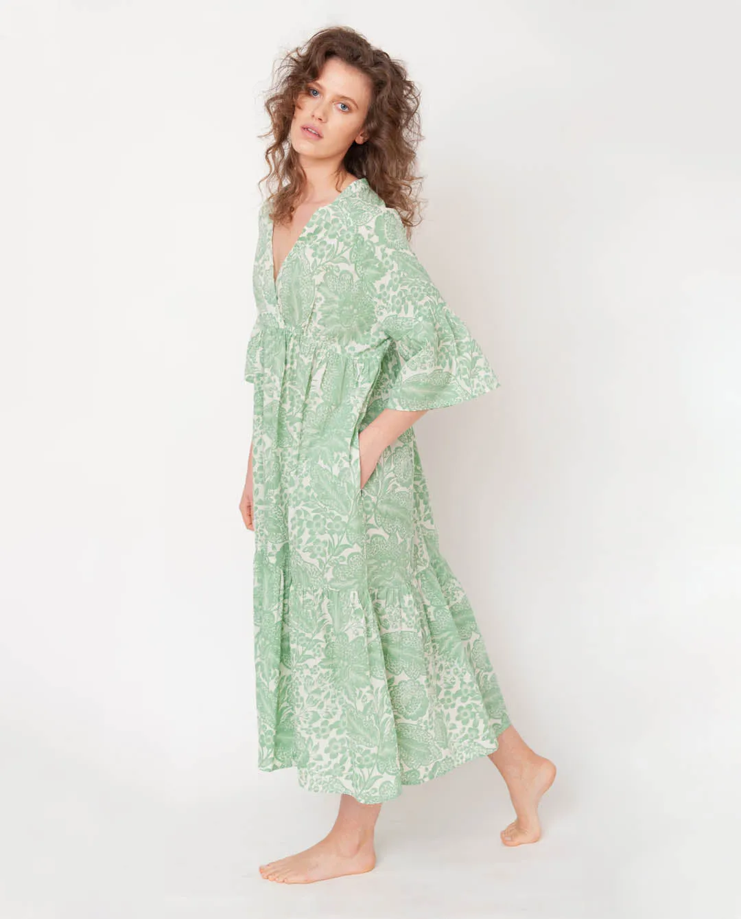 Tulsi Organic Cotton Dress In Green Print