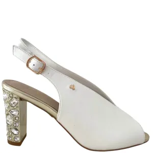 Una Healy Straight Life Sling Back Jewelled Heel Sandals - Off White