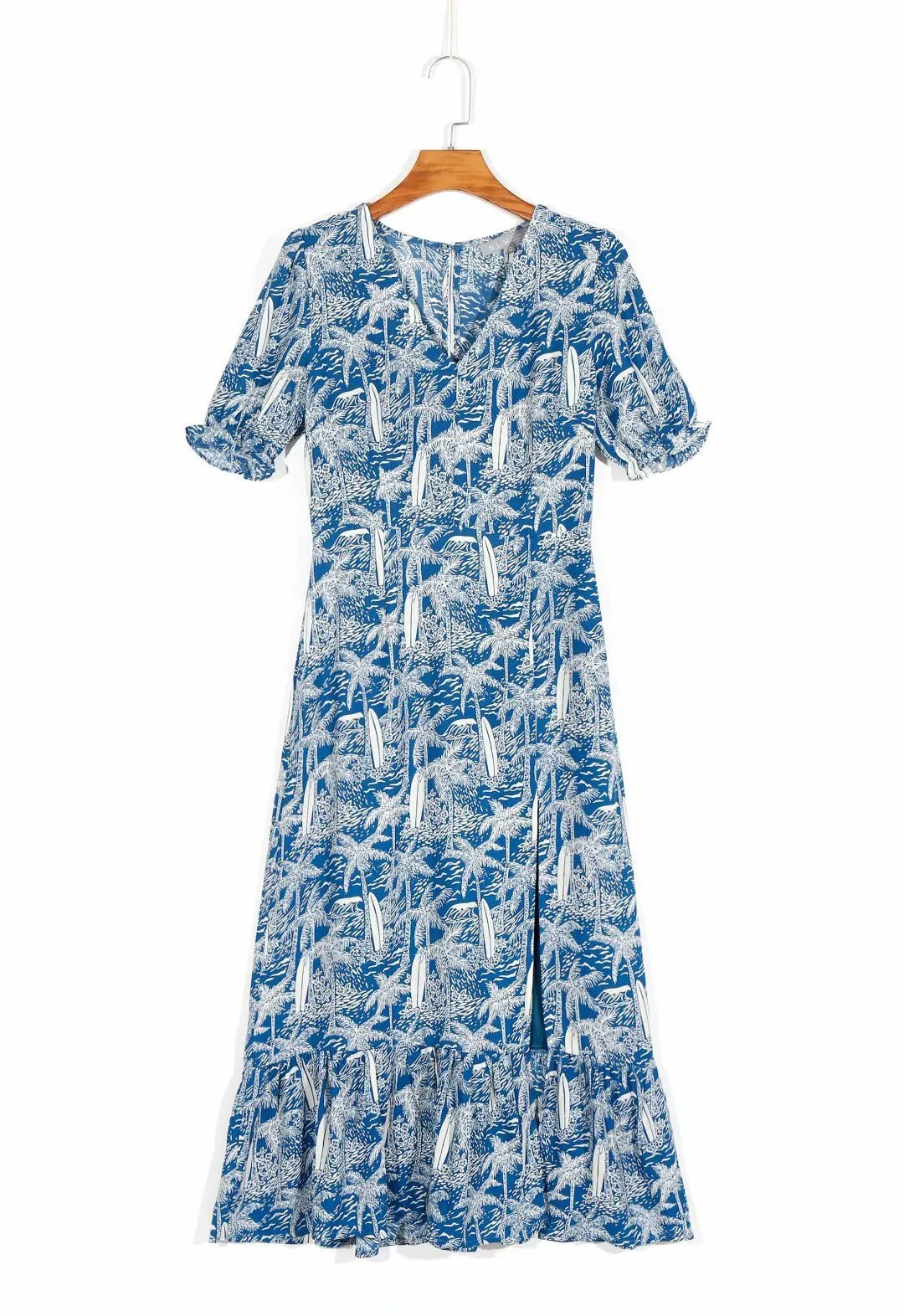V-neck Slit Floral Printed Midi Dress