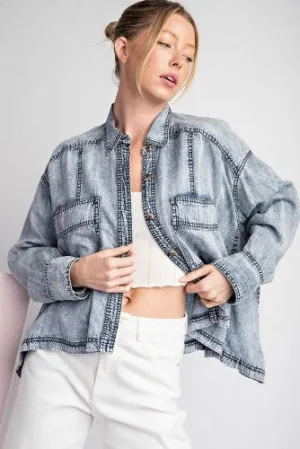 Washed Chambray Denim Crop Jacket