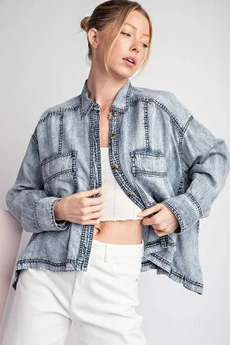 Washed Chambray Denim Crop Jacket