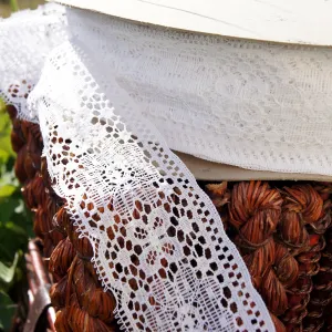 White Floral Picot Vintage Flat Lace Trim 2⅜" wide