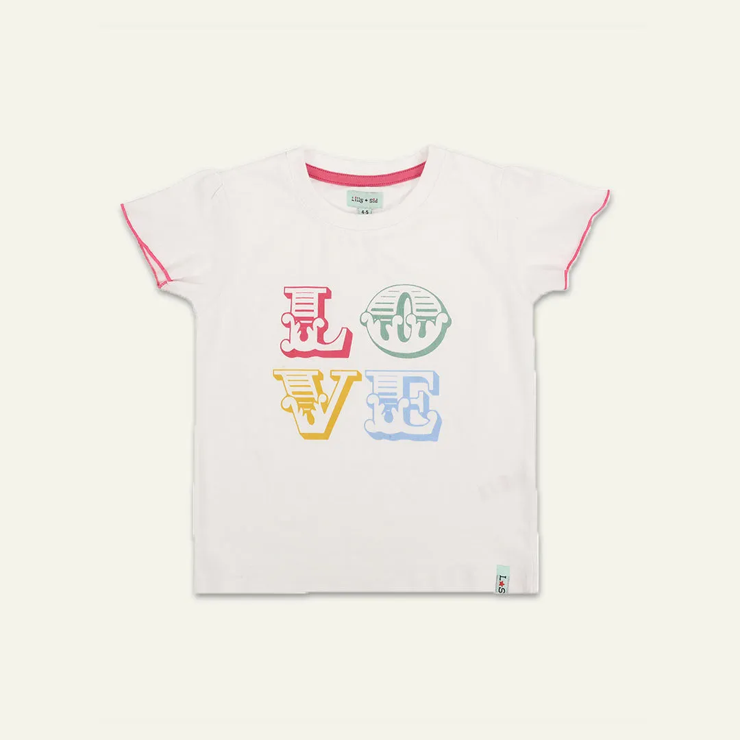 White Love Slogan Print Top