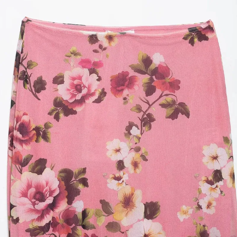 Willshela Women Fashion Tulle Printed Pleated Midi Skirt Vintage High Elastic Waist A-Line Female Chic Lady Skirts