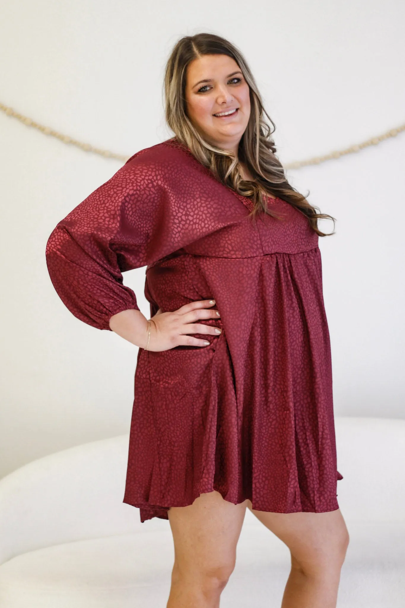 Winter Wine Jacquard Animal Print Dress