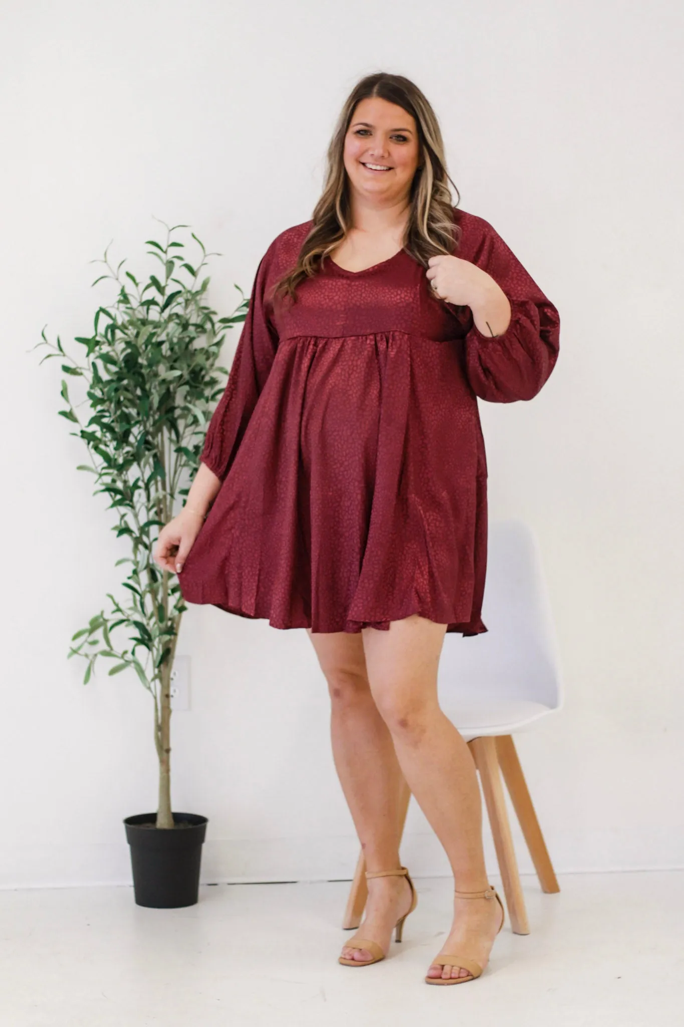 Winter Wine Jacquard Animal Print Dress