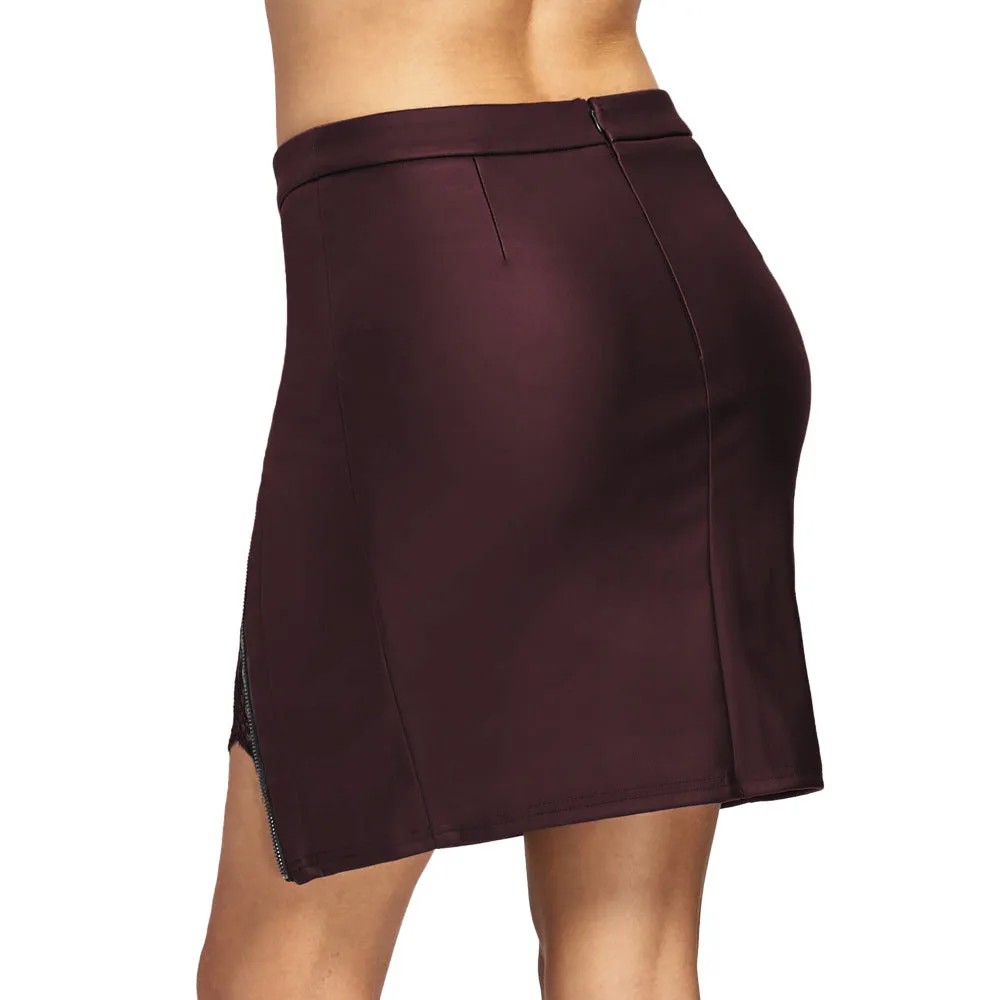 Women Short Lace Leather Skirt