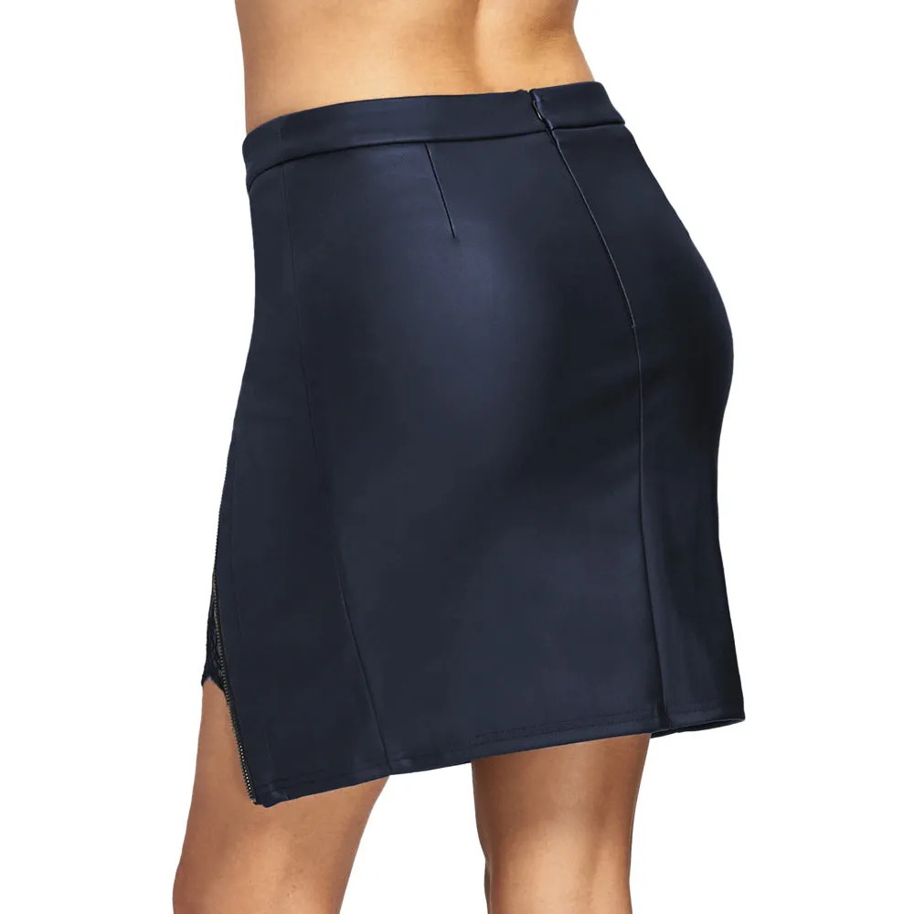 Women Short Lace Leather Skirt