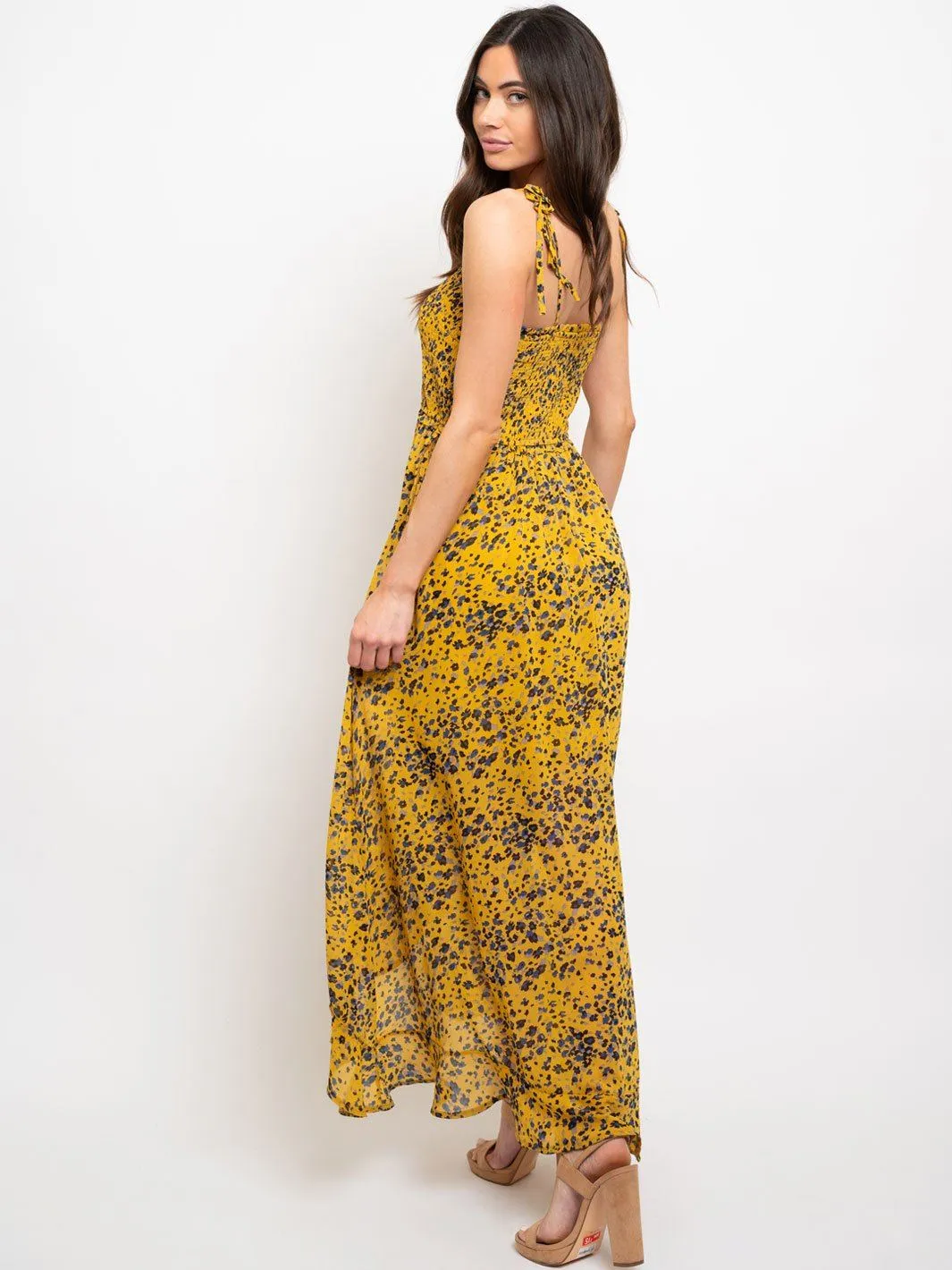 WOMEN'S ANIMAL PRINT RUFFLE MAXI DRESS