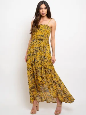 WOMEN'S ANIMAL PRINT RUFFLE MAXI DRESS