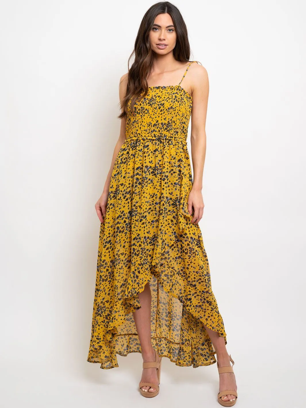 WOMEN'S ANIMAL PRINT RUFFLE MAXI DRESS