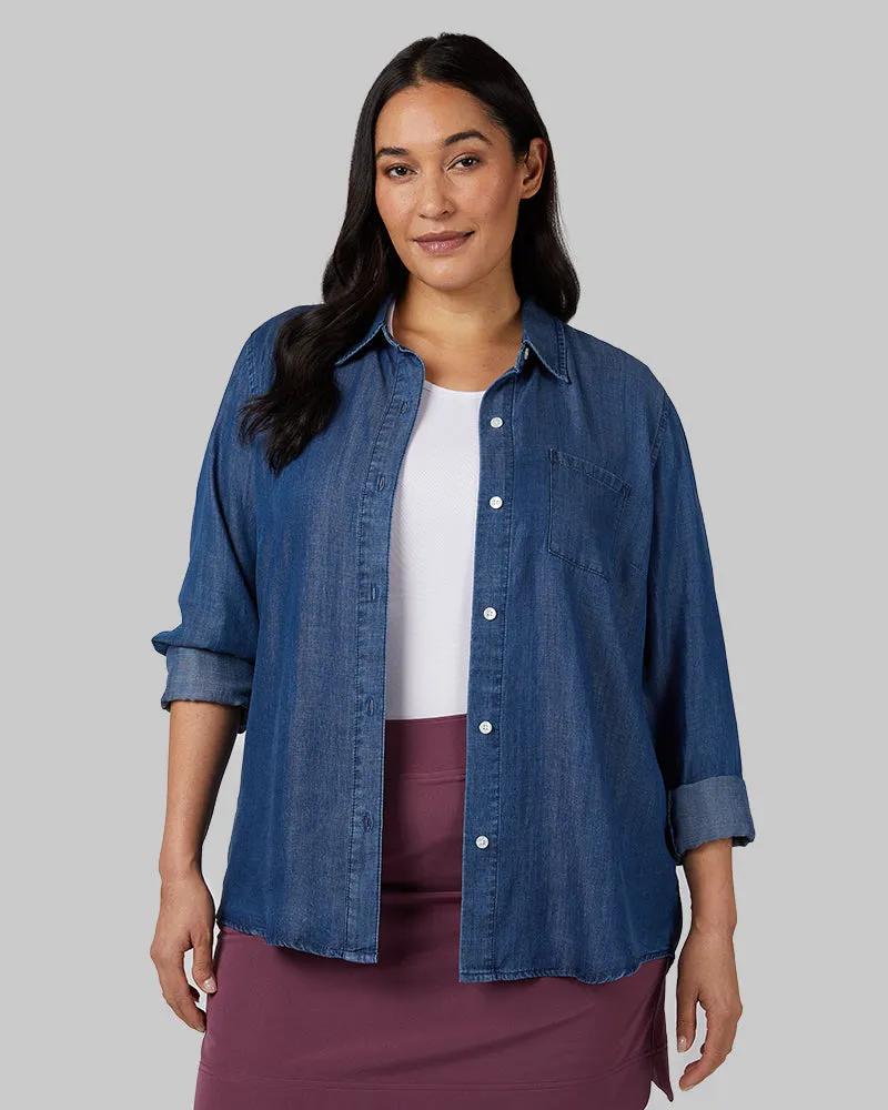 WOMEN'S CHAMBRAY LONG SLEEVE BUTTON-UP