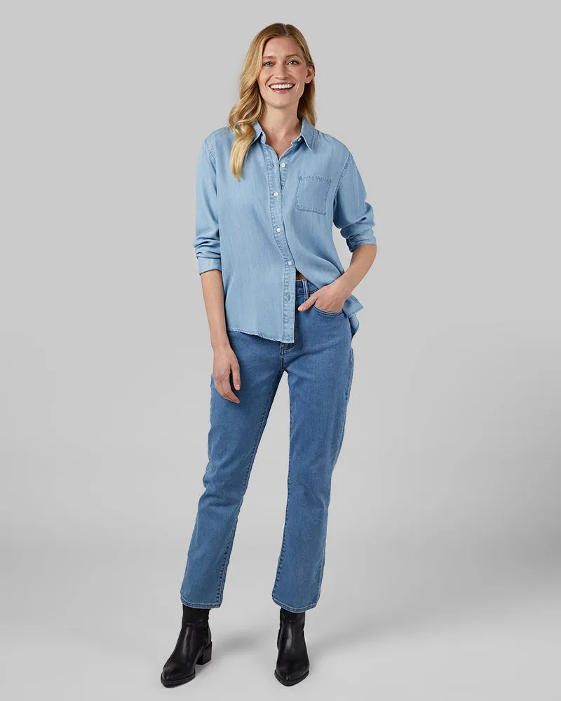 WOMEN'S CHAMBRAY LONG SLEEVE BUTTON-UP