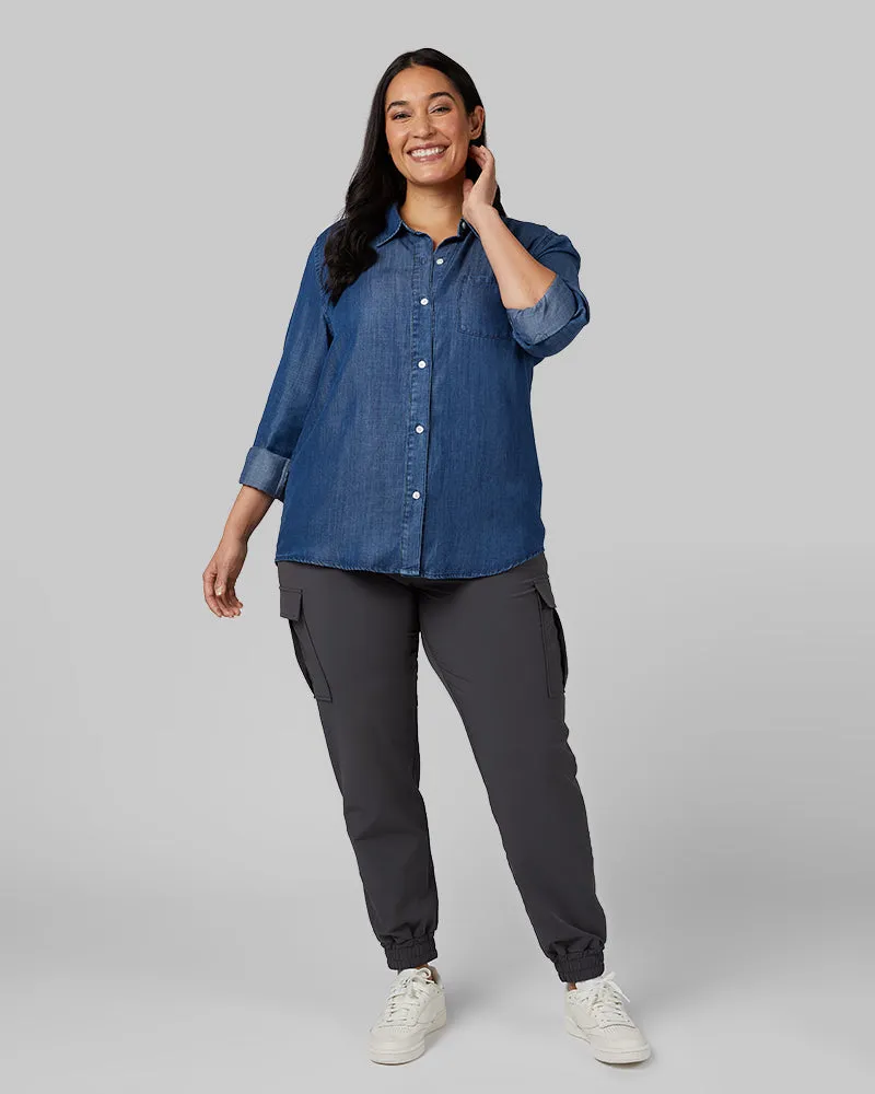 WOMEN'S CHAMBRAY LONG SLEEVE BUTTON-UP
