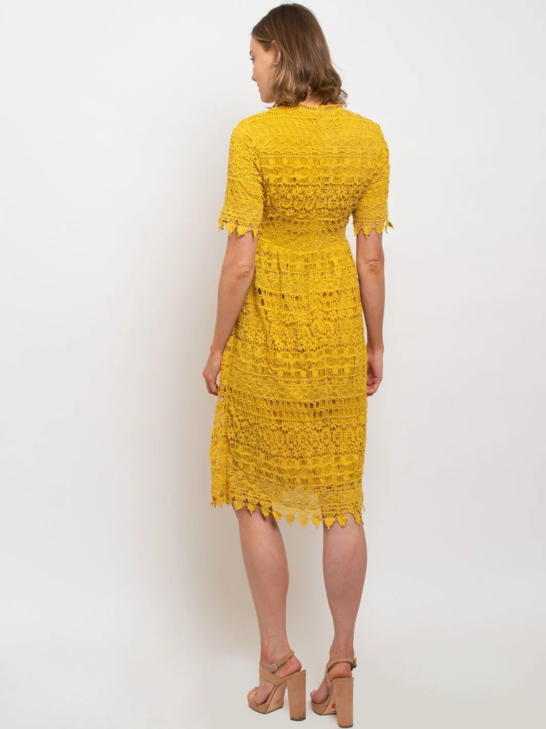 WOMEN'S LACE TRIMMED MIDI DRESS