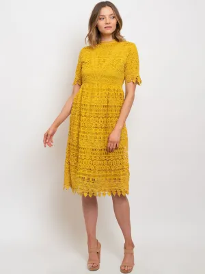 WOMEN'S LACE TRIMMED MIDI DRESS