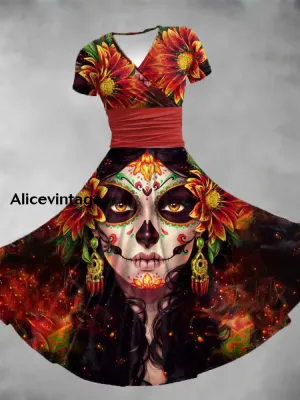 Women's Mexican Fiesta Cinco De Mayo Floral Art Printed Dress
