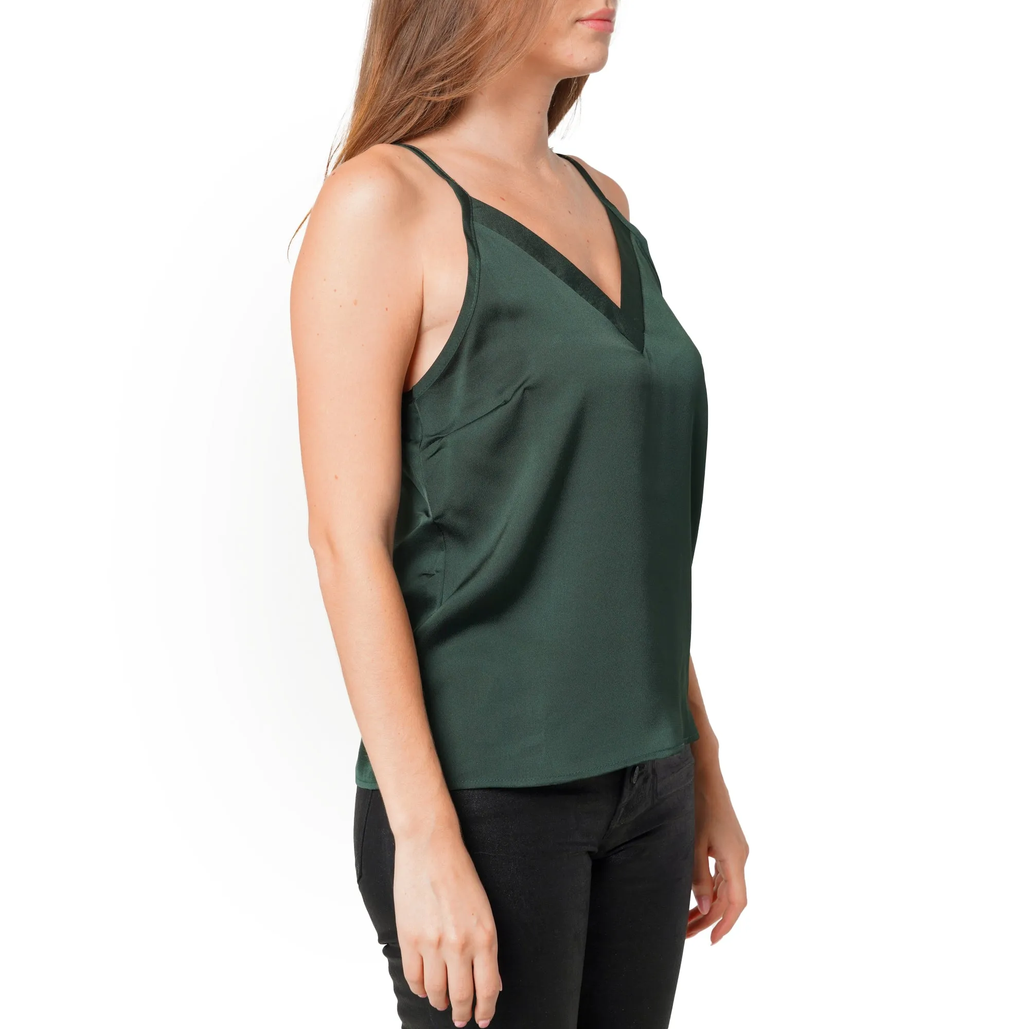 Women's V-neck Satin Camisole in Hunter Green