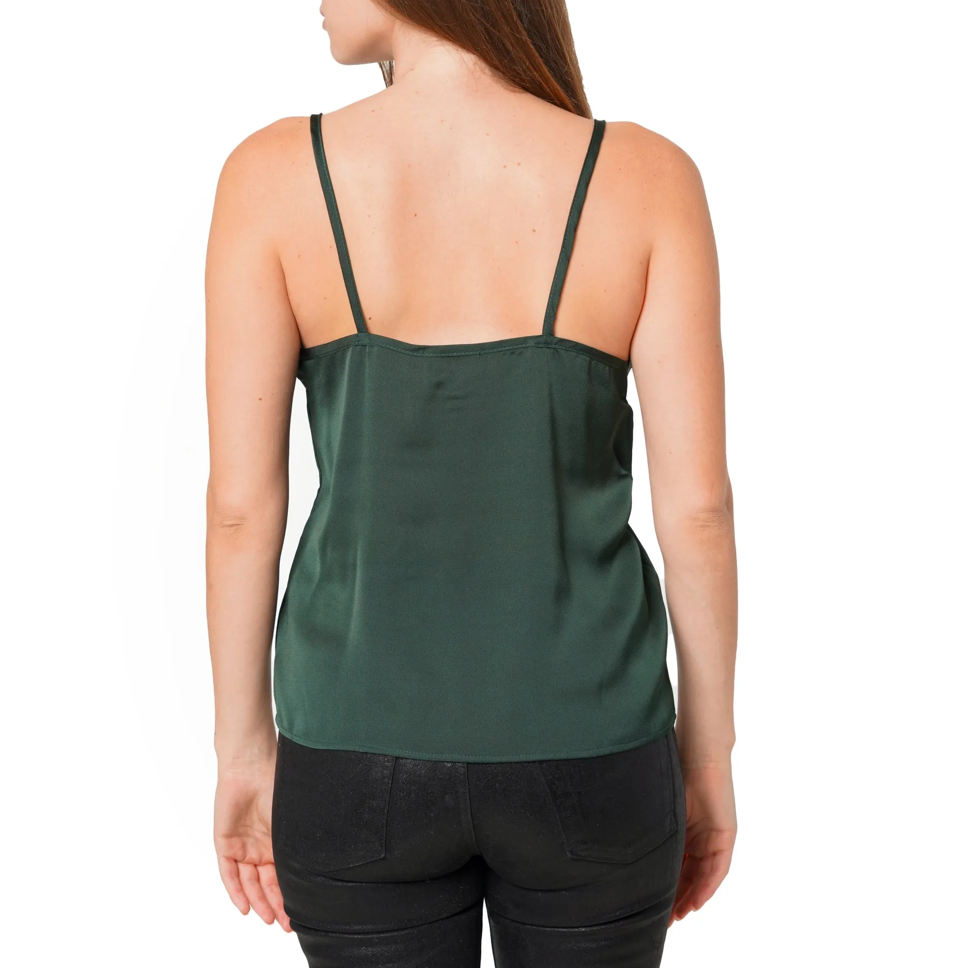 Women's V-neck Satin Camisole in Hunter Green