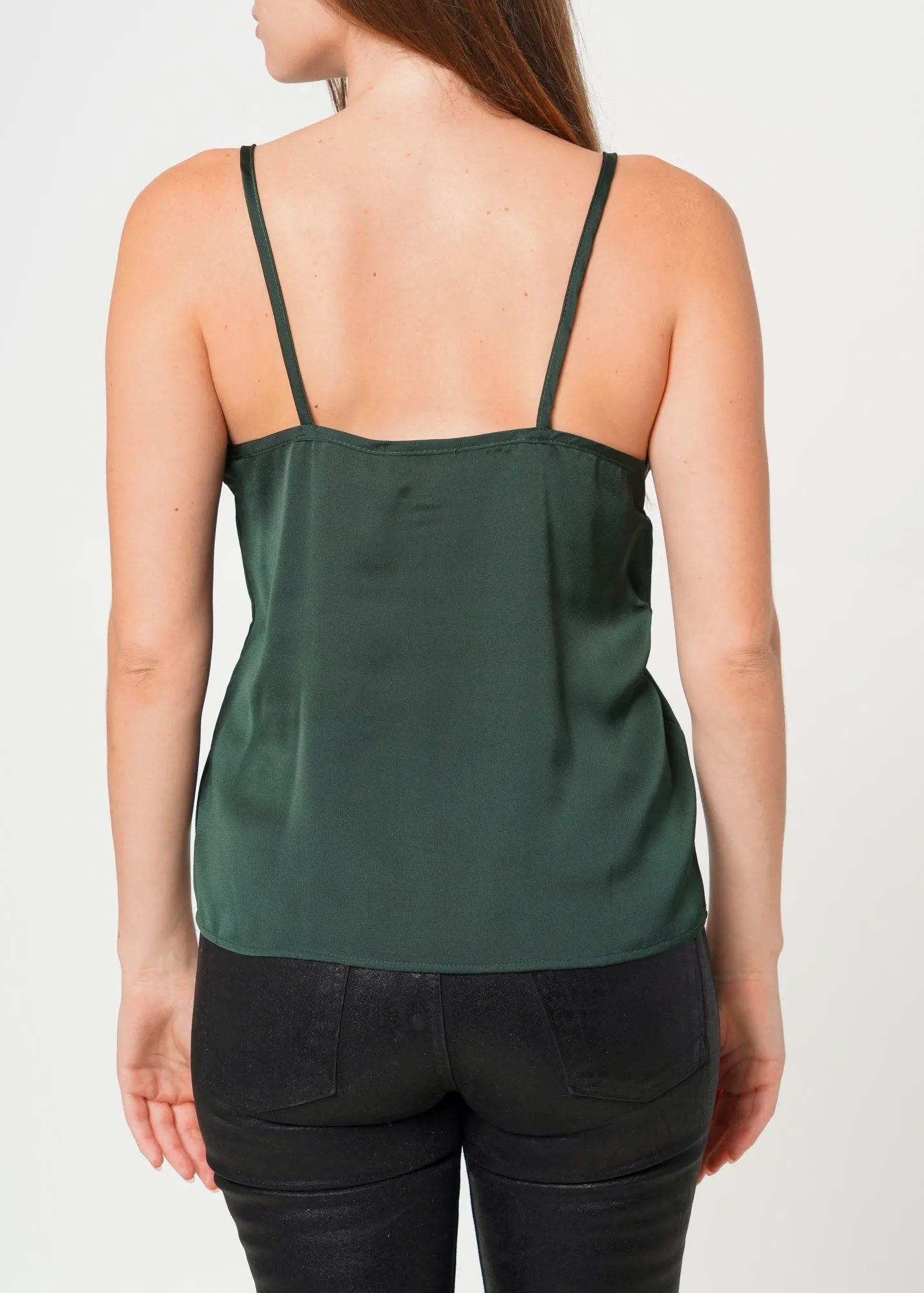 Women's V-neck Satin Camisole in Hunter Green