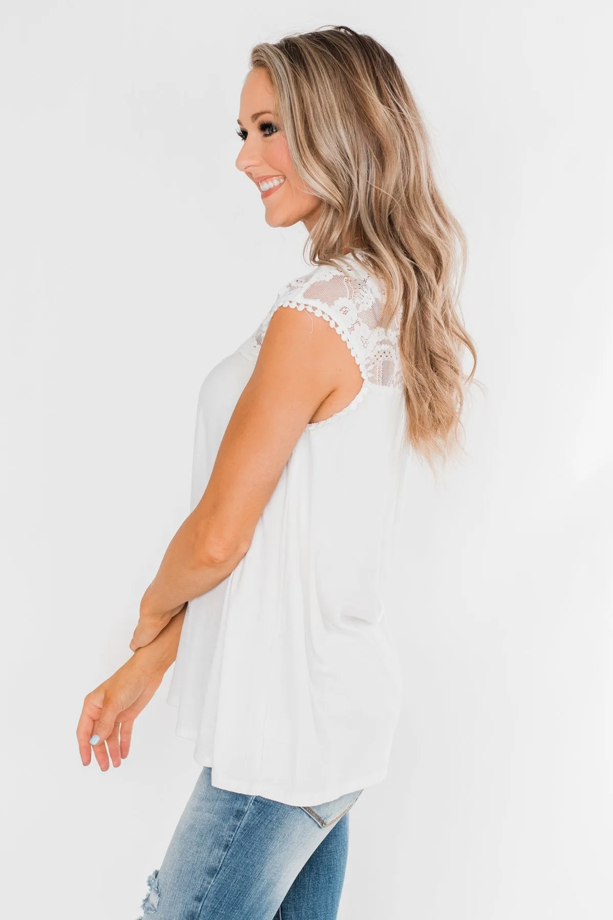 Won't Let You Go Lace Detail Top- White