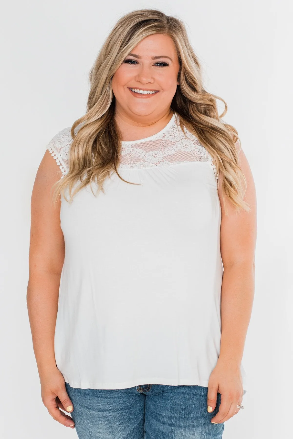Won't Let You Go Lace Detail Top- White