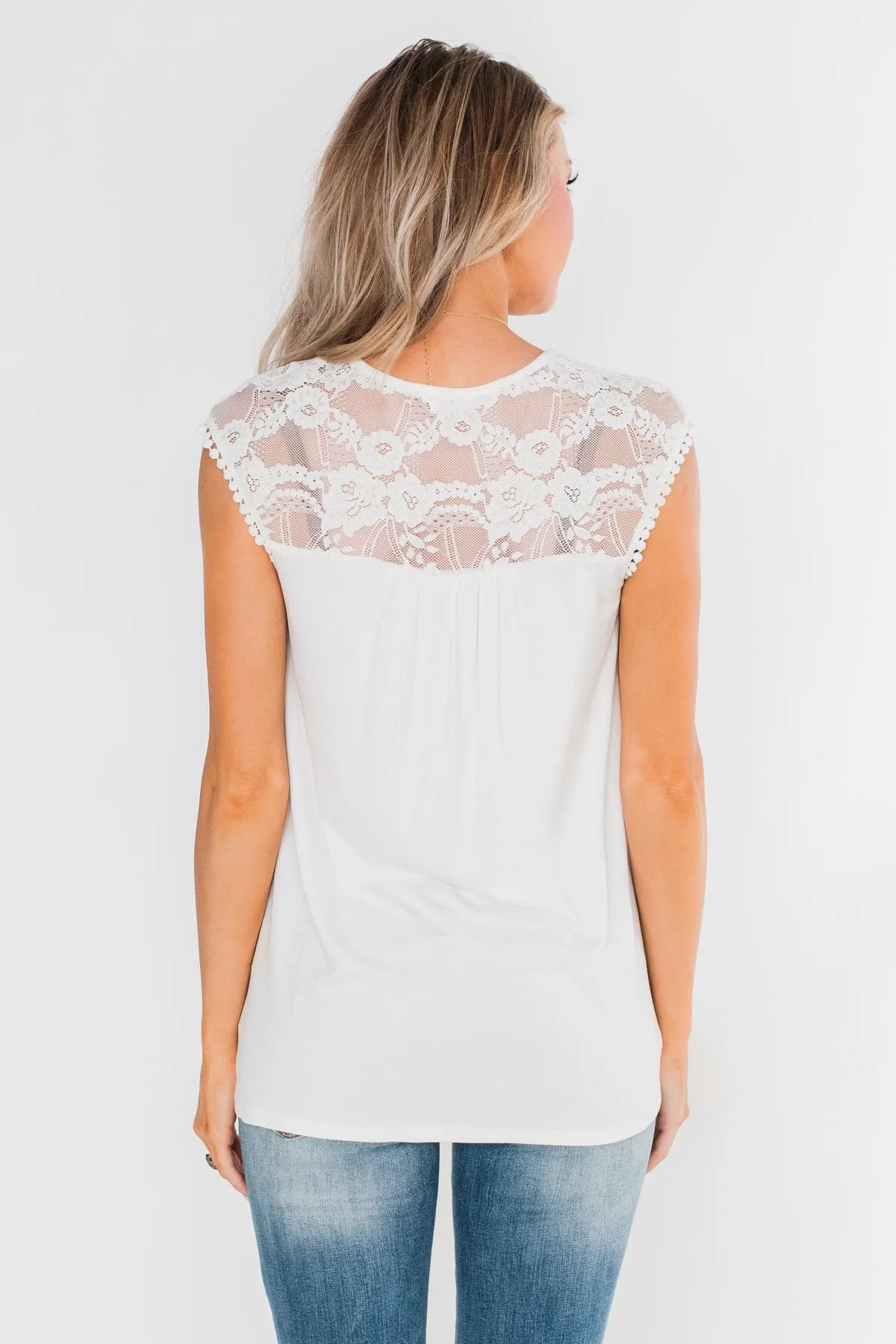 Won't Let You Go Lace Detail Top- White