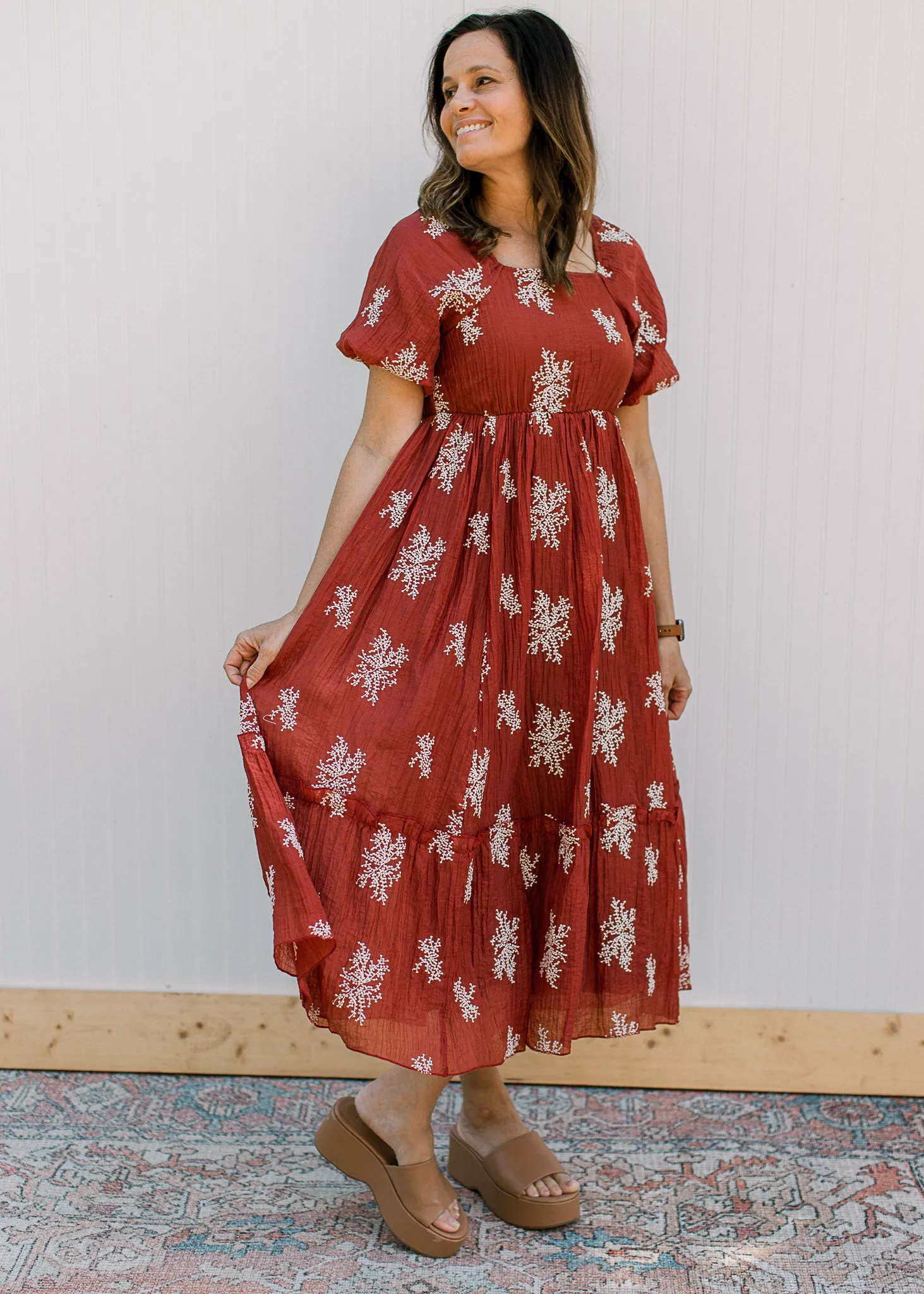 XZ Romantic Rust Embroidered Dress